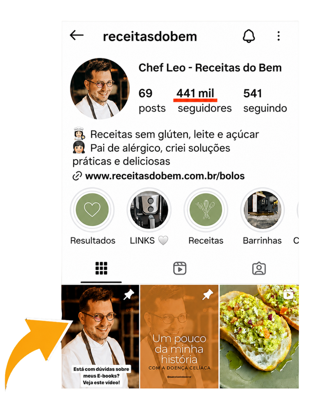 Instagram @receitasdobem — Chef Leonardo com 441 mil seguidores